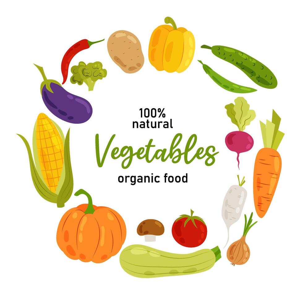 Banner with ripe vegetables on white background. Different vegetables in flat style. Healthy nutrition. Store of natural food. vector