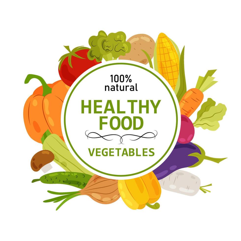 Banner with ripe vegetables on white background. Different vegetables in flat style. Healthy food. Store of natural food. vector
