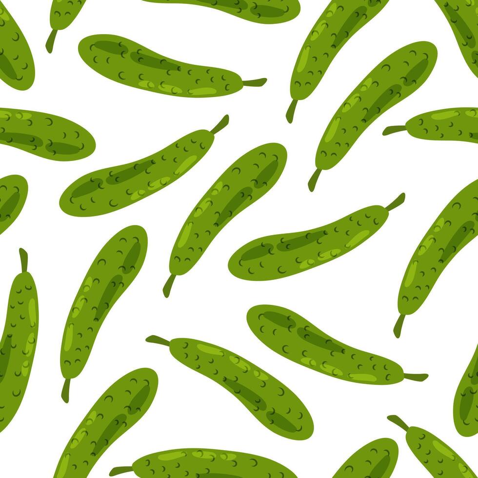 Seamless pattern with cucumber in flat style on white background. Healthy food. Cartoon cucumber in flat style. Vegetable. Pattern for textile, wrapping paper, background. vector