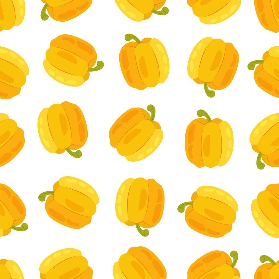 Seamless pattern with pepper in flat style on white background. Healthy food. Cartoon bell pepper in flat style. Vegetable. Pattern for textile, wrapping paper, background. vector