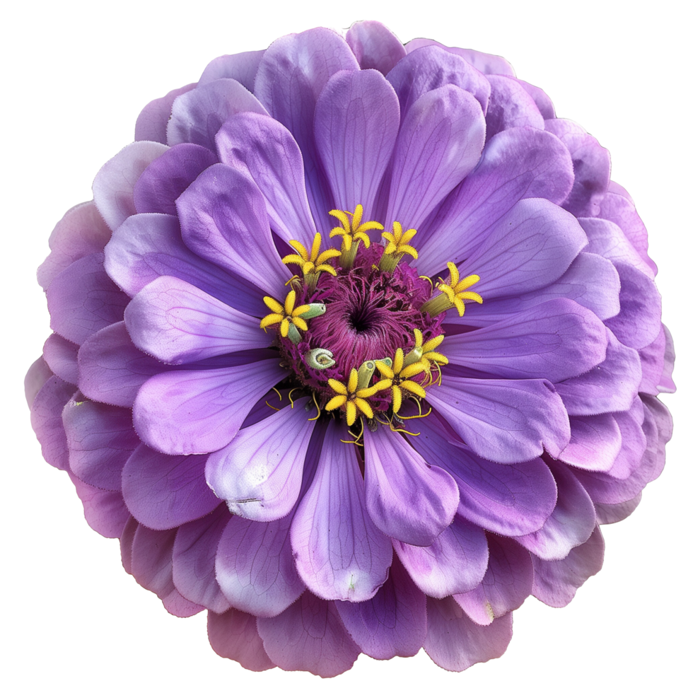 A stunning Purple Zinnia flower head, isolated on a transparent background png