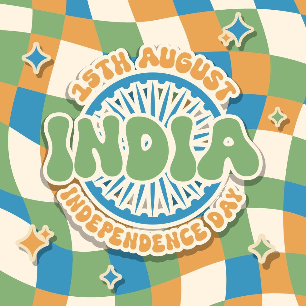 india independence day background in retro groovy style 15 august vector
