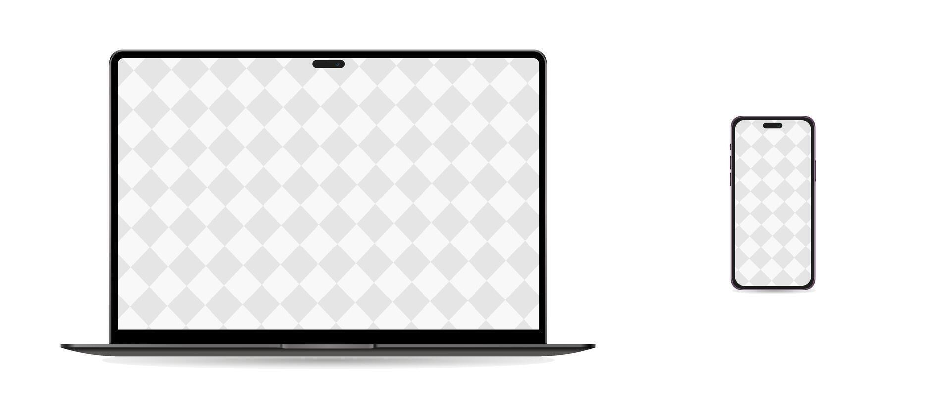 Mock-up screen 2023-2024 yers. Set devices black colors. Laptop pro and air, Computer monitor, Tablet and Smartphone vector