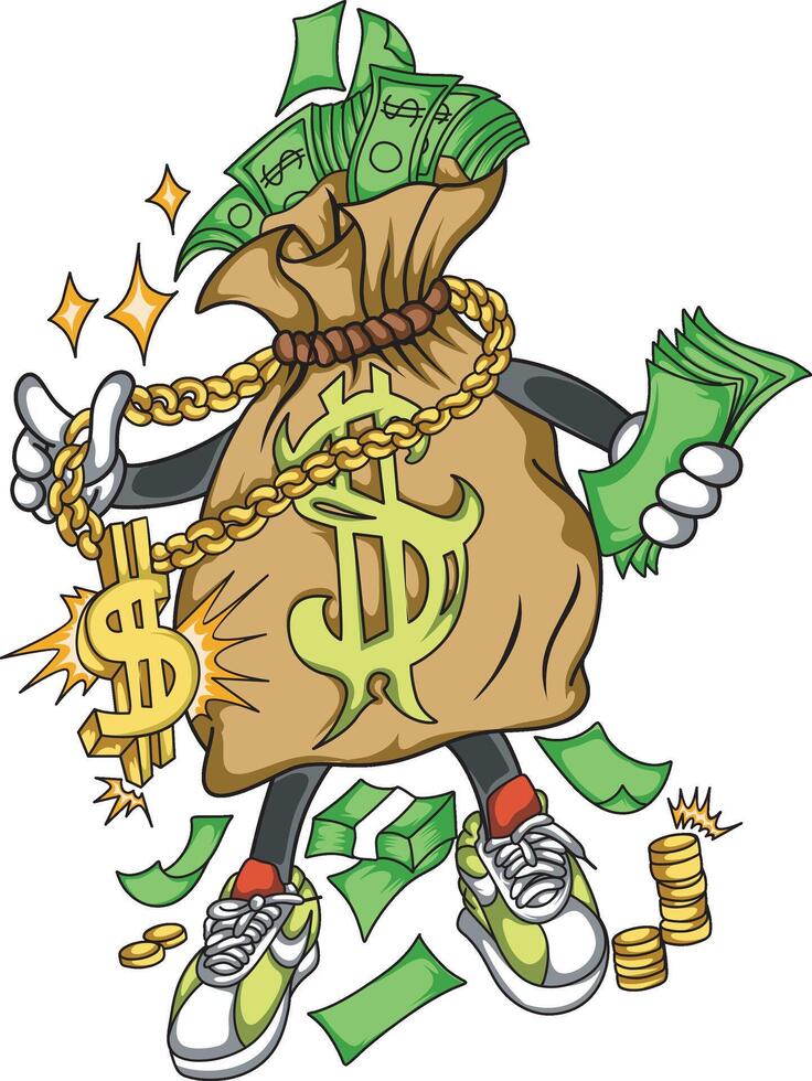 Money cartoon character crazy rich Pro EPS file vector