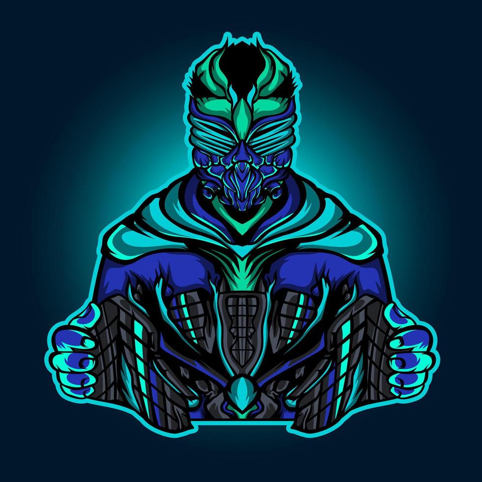 Cyborg head gamer neon color futuristic Pro EPS vector