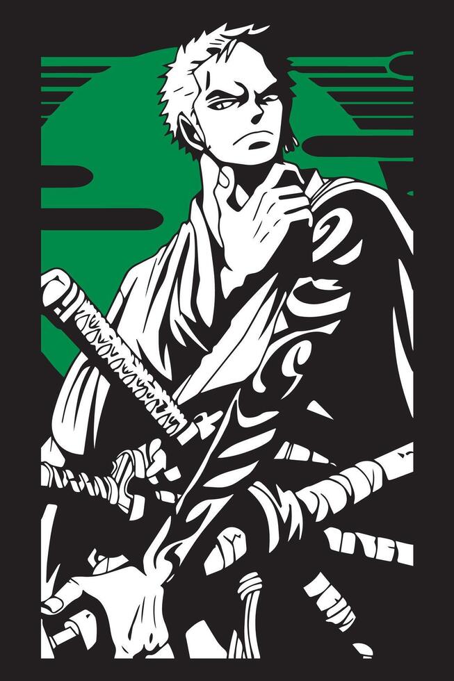 roronoa zoro swordman silhouette anime character vector