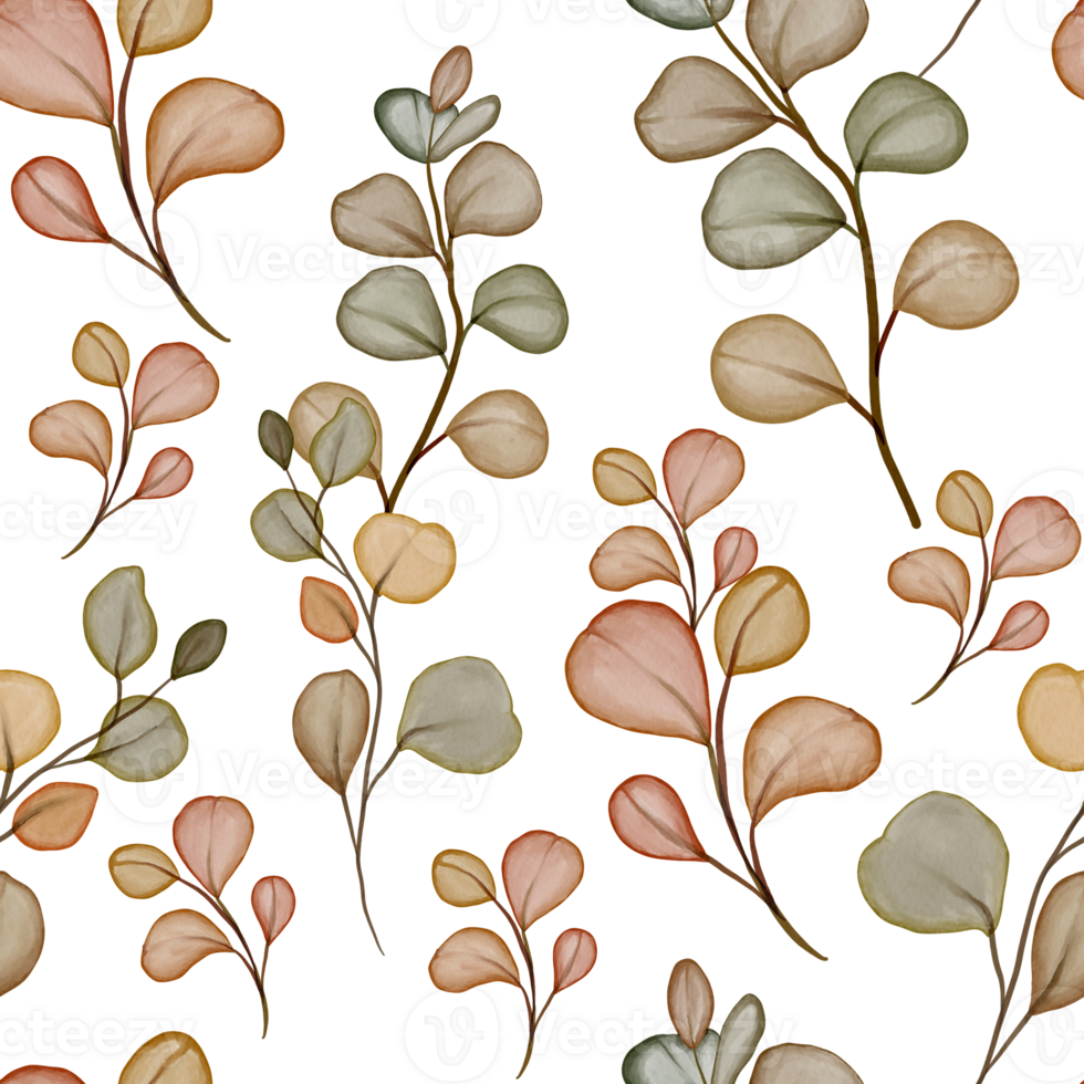 watercolor autumn eucalyptus seamless pattern png