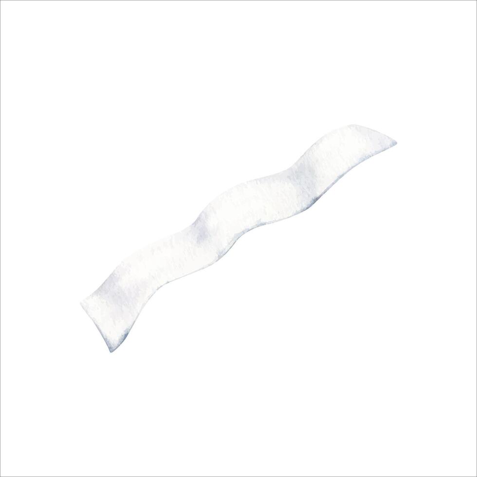 White soft fabric watercolor illustration. Hand drawn backdrop design element isolated from background. Bleached medical bandage. Cleaning material. Laundry textile stripe. Close up cotton linen tape vector