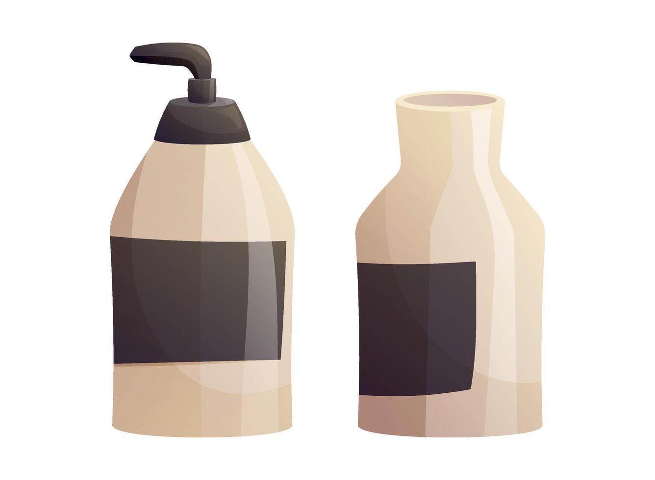 Jars with shampoo, soap with dispenser or beauty products. isolated cartoon illustration. vector
