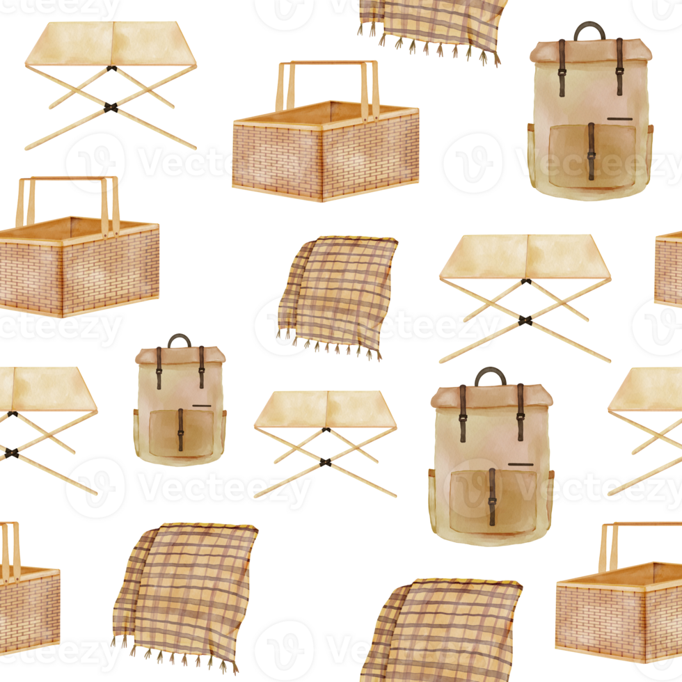 Watercolor picnic stuff seamless pattern png