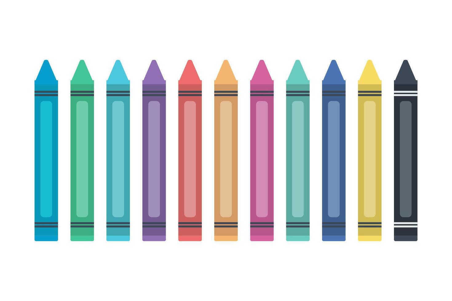 Set of Crayon With Many Color Isolated Background. vector