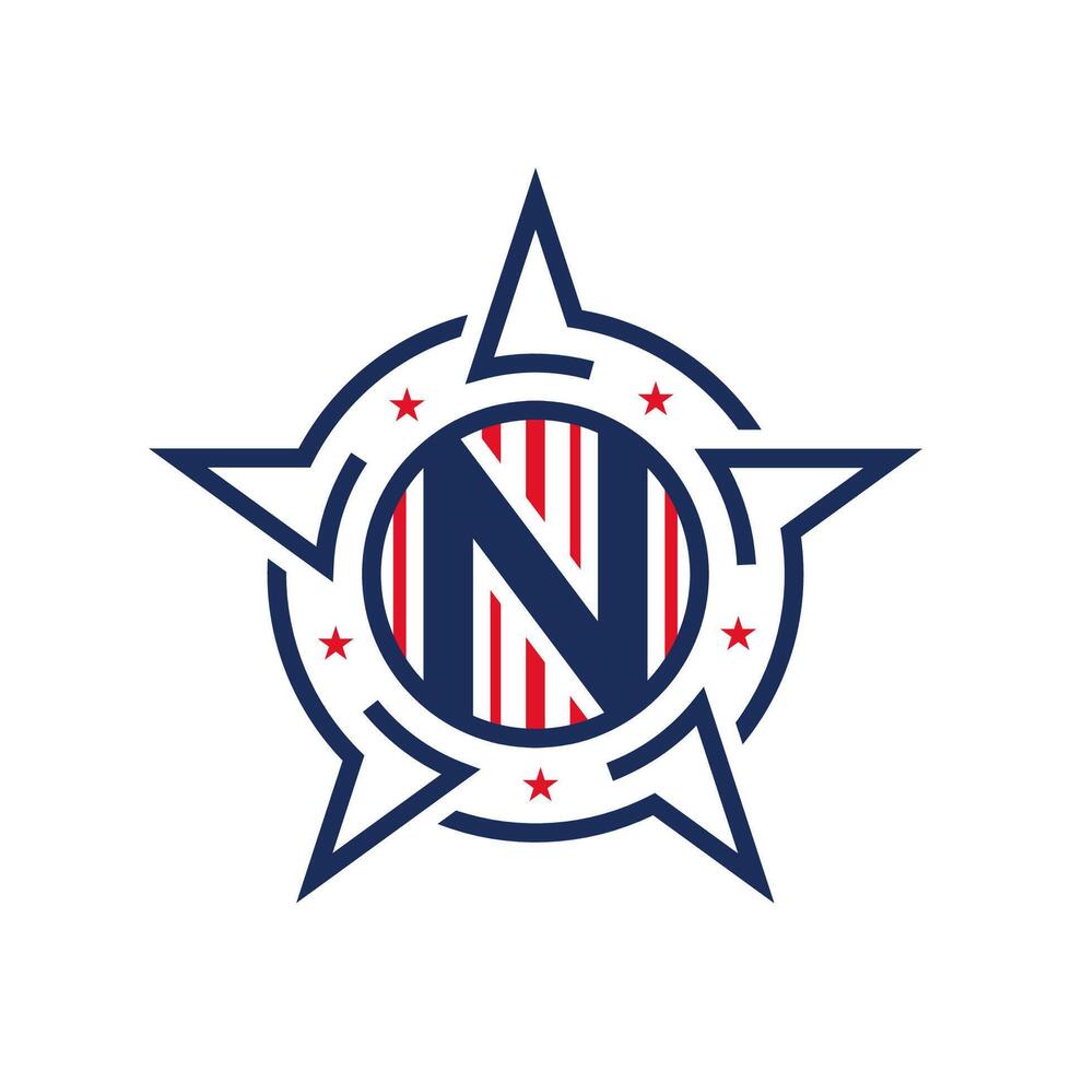 American Patriotic N Logo with Star and Flag. Letter N Patriotic Logo Design vector