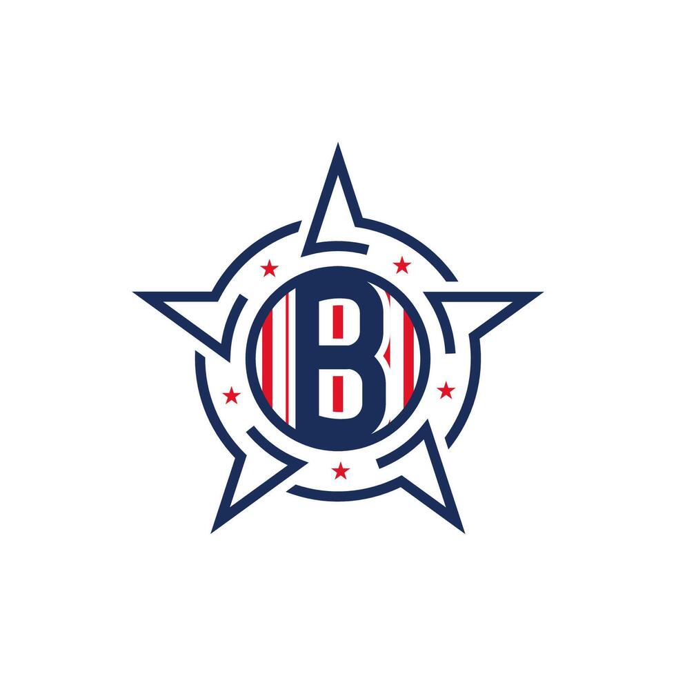 American Patriotic B Logo with Star and Flag. Letter B Patriotic Logo Design vector
