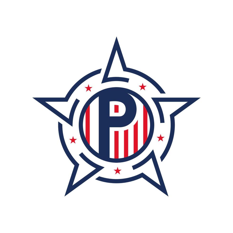 American Patriotic P Logo with Star and Flag. Letter P Patriotic Logo Design vector