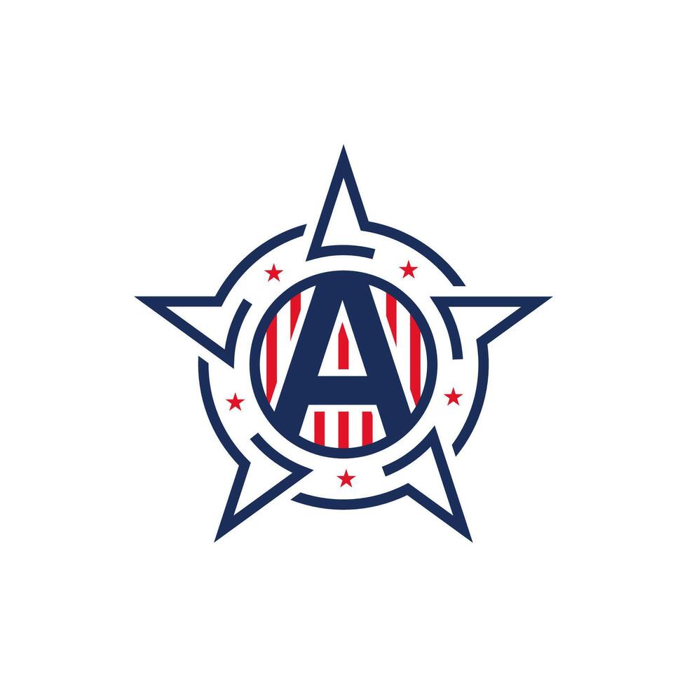 American Patriotic A Logo with Star and Flag. Letter A Patriotic Logo Design vector
