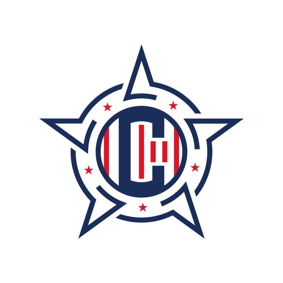 American Patriotic C Logo with Star and Flag. Letter C Patriotic Logo Design vector
