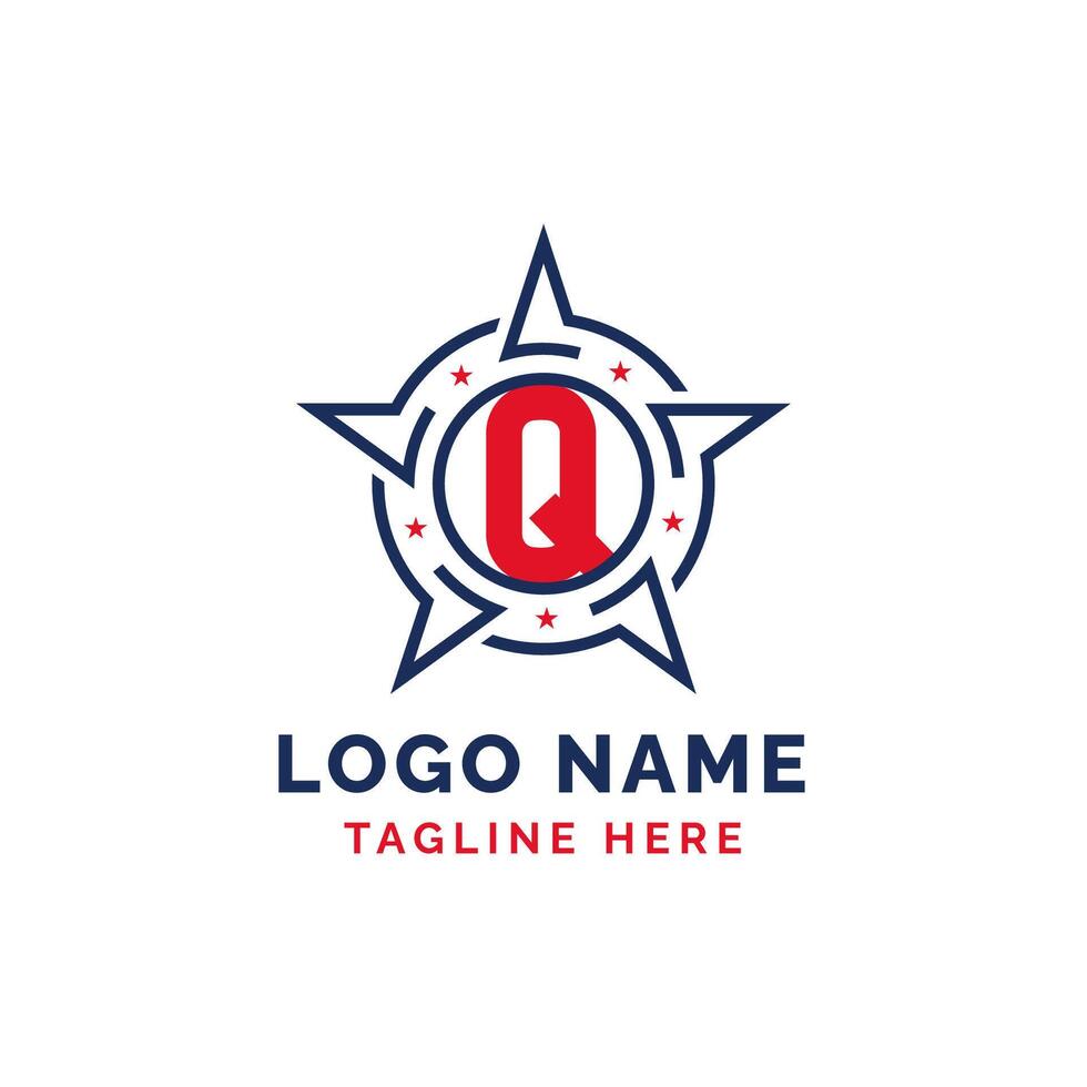 Letter Q Star Patriotic Logo Design. Patriotic Q Logo with Star vector