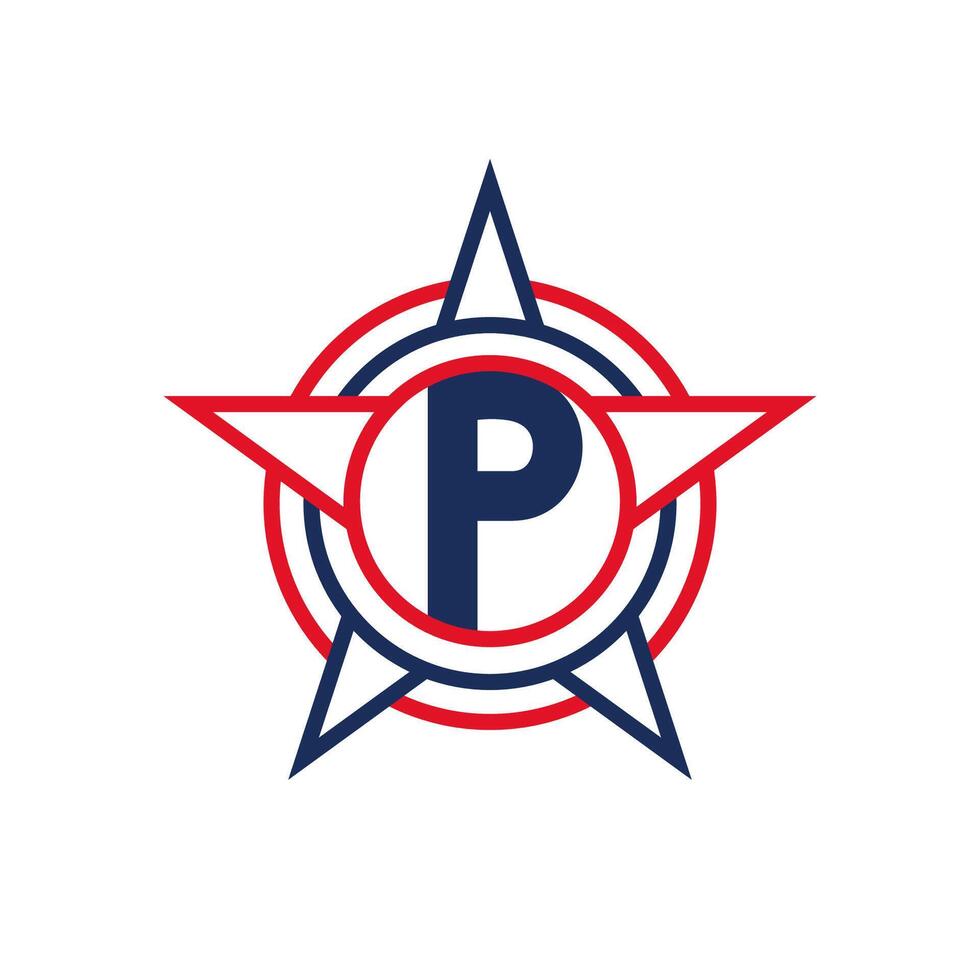 Letter P Star Logo Design. Patriotic P Logo concept inside Star vector