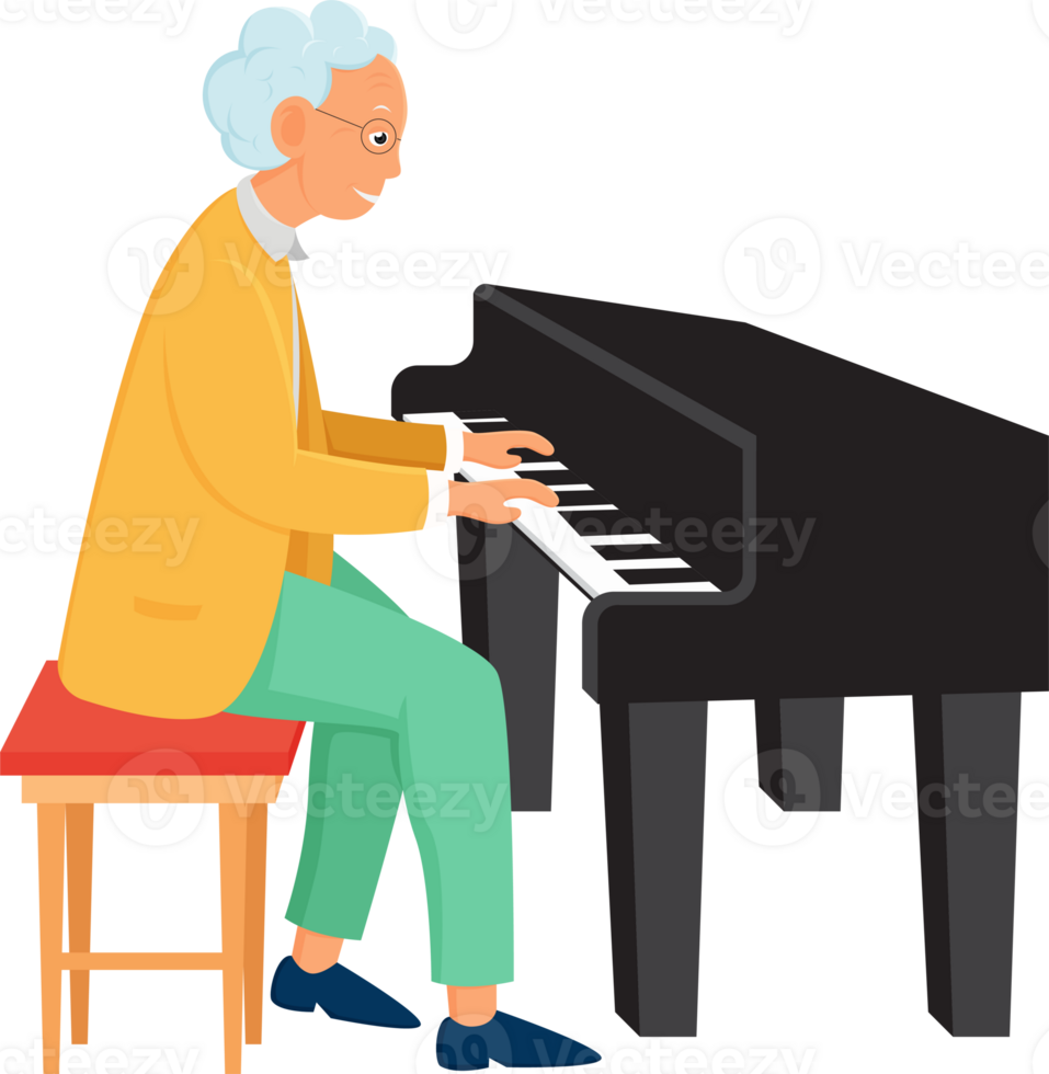 Elderly grandfather play piano music activities png