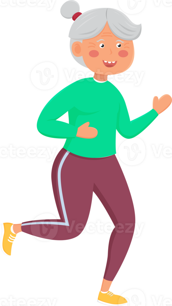 Elderly people do jogging and exercise activities for their health. png