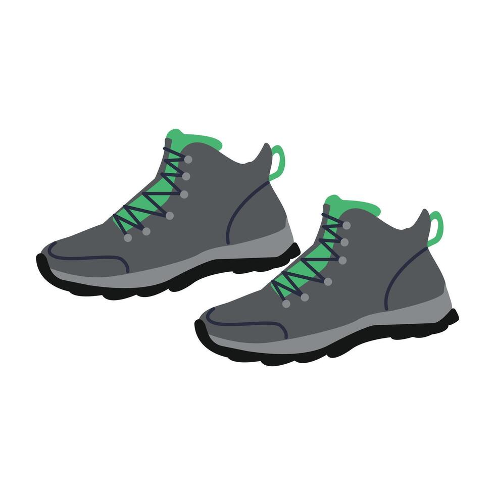 A pair of shoes for hiking, camping, walking. Tourist trekking boots for outdoor activity. Footwear icon illustration isolated on white background. vector