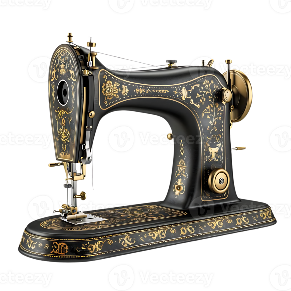 Vintage Black and Gold Sewing Machine Illustration png