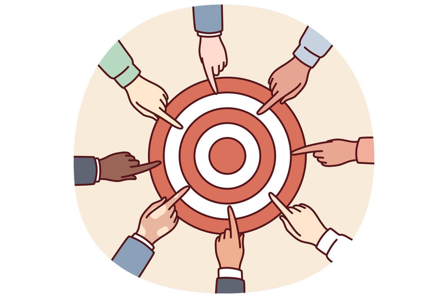 Hands diverse people near target for collaboration for solving joint task and teamwork in business vector