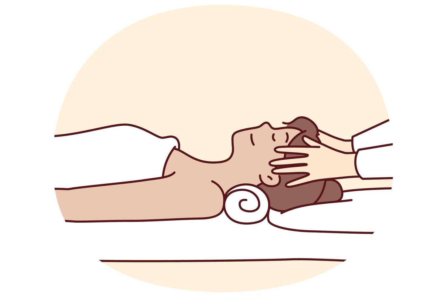Woman in massage parlor lies on couch near hands spa specialist doing facial rejuvenation procedure vector