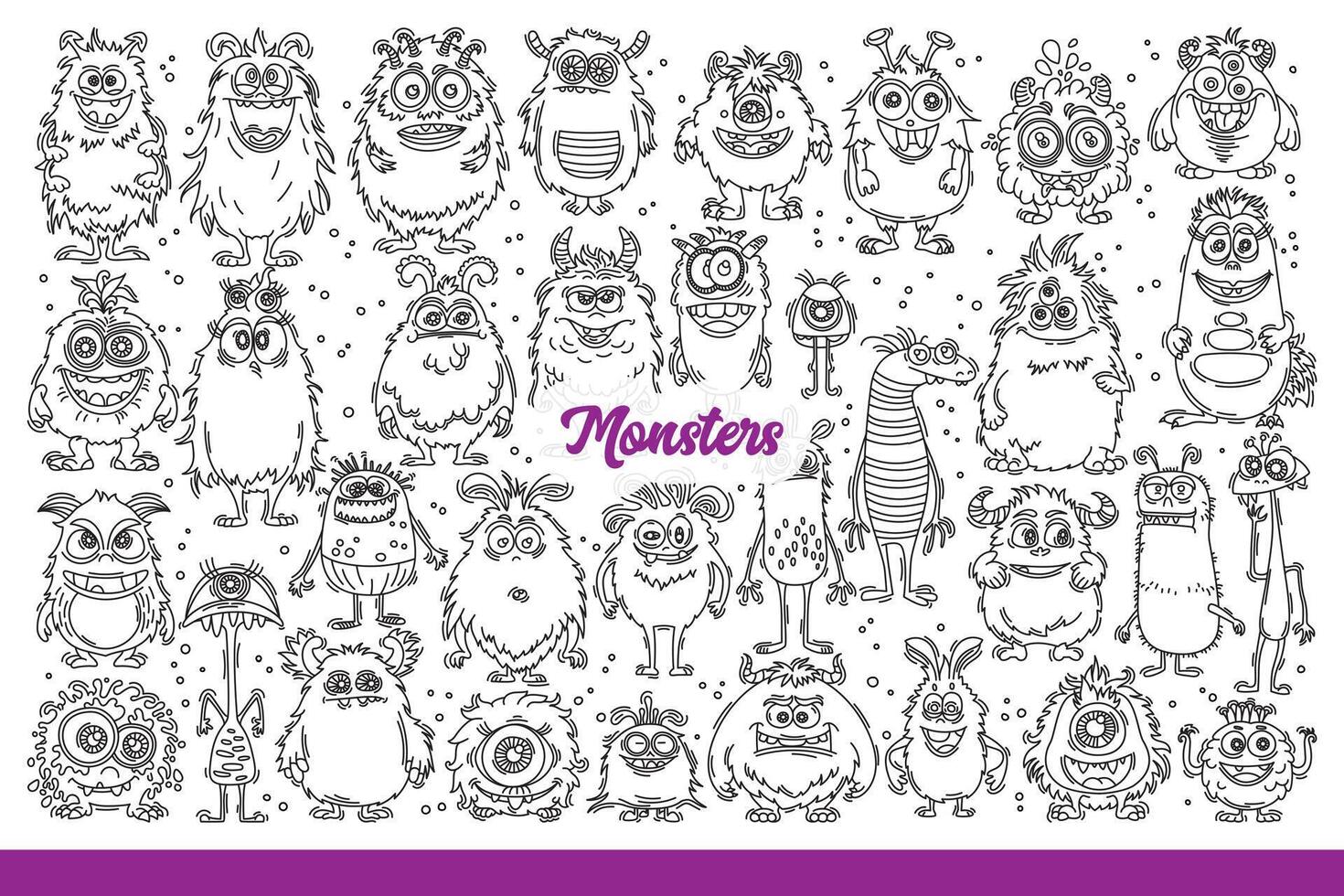 Monsters with scary and funny faces came to life on night halloween, october 31. Hand drawn doodle vector