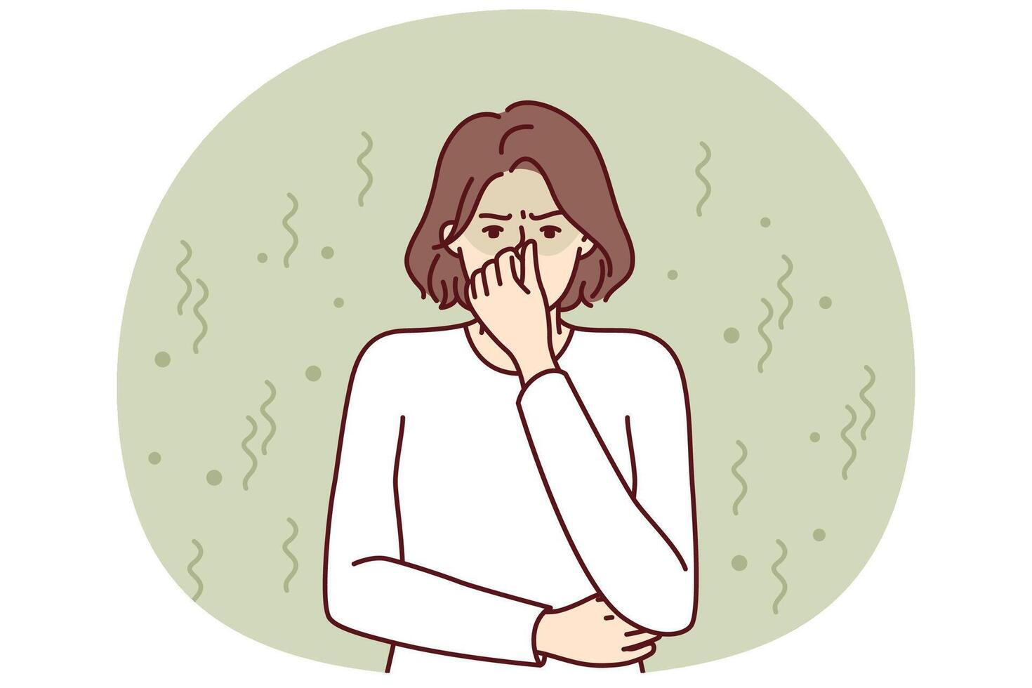 Woman closes nose in disgust at smell and toxic aroma caused by violation of hygiene rules vector