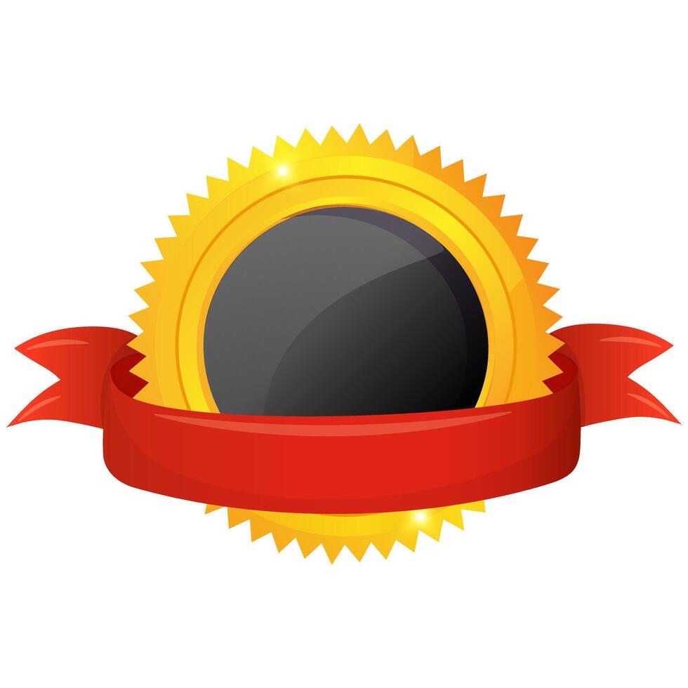Award gold medal with red ribbon isolated on white background. Winner reward illustration. vector