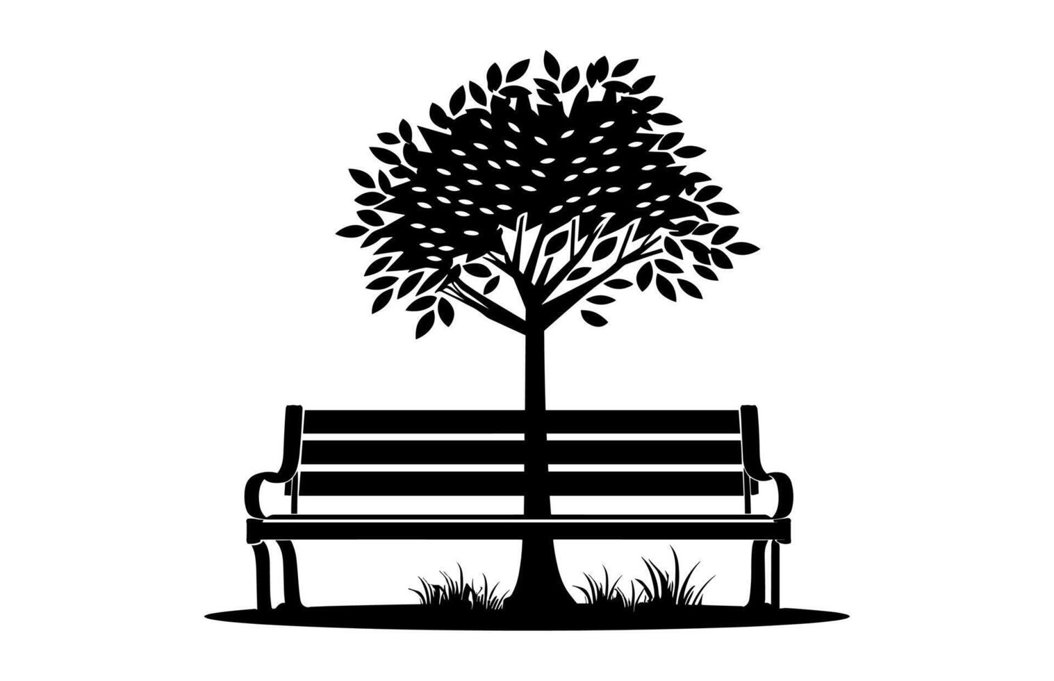 Bench with a Tree Silhouette Clipart vector