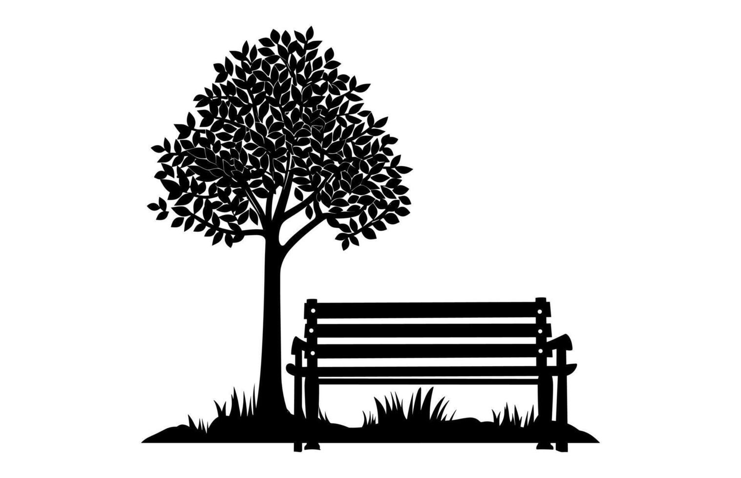 Tree with Bench black Silhouette Clipart vector