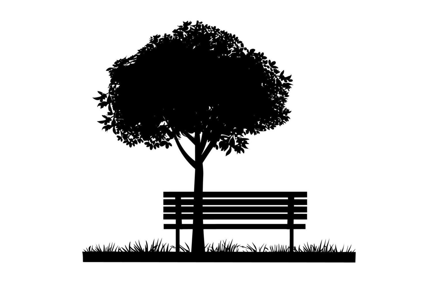 Tree with Bench black Silhouette Clipart vector
