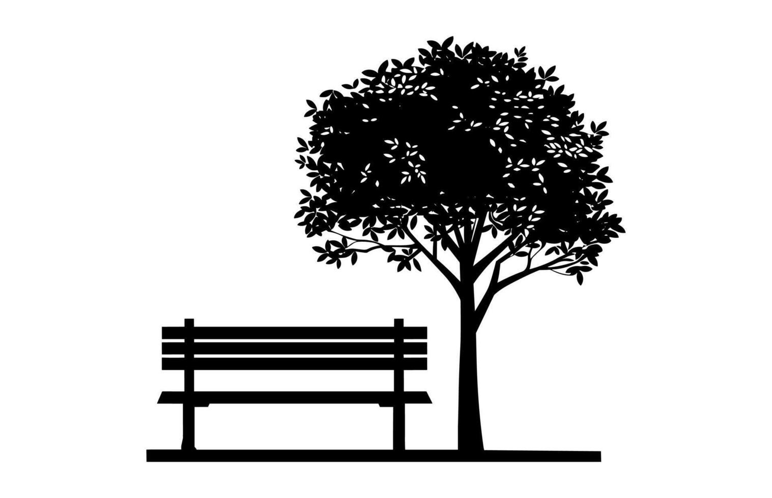 Tree with Bench black Silhouette Clipart vector
