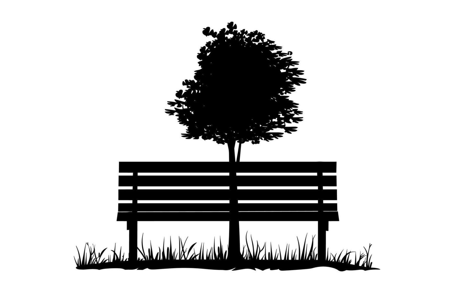 Tree with Bench black Silhouette Clipart vector