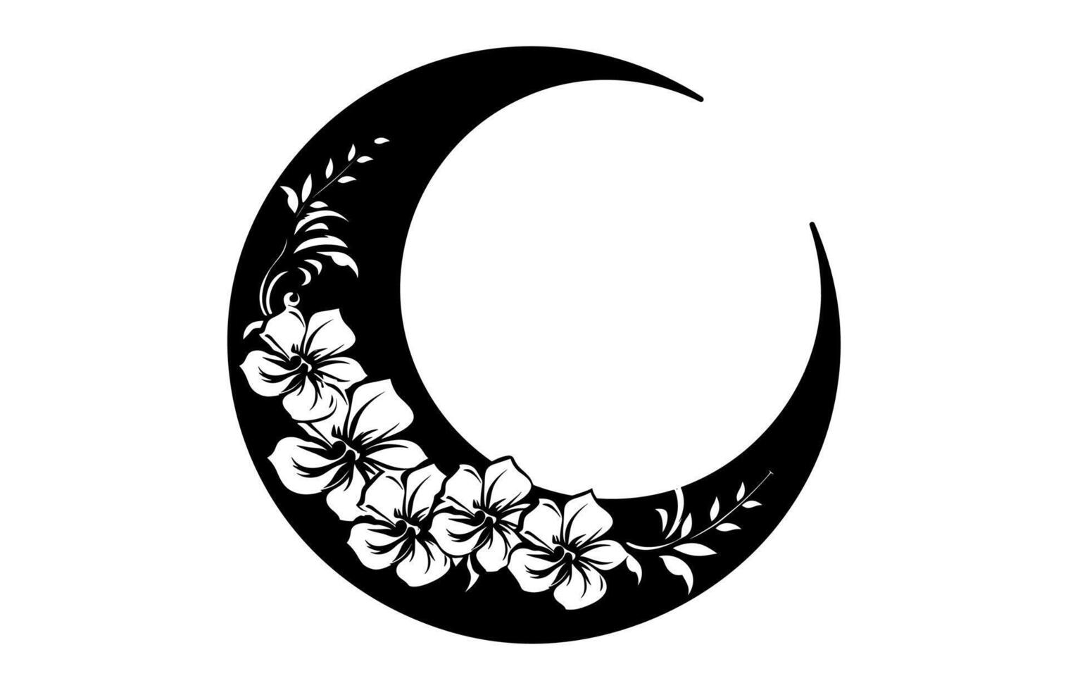 Crescent Moon Flower black Silhouette isolated on a white background vector