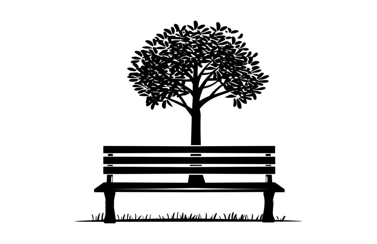 Bench and Tree Silhouette black Clip art vector