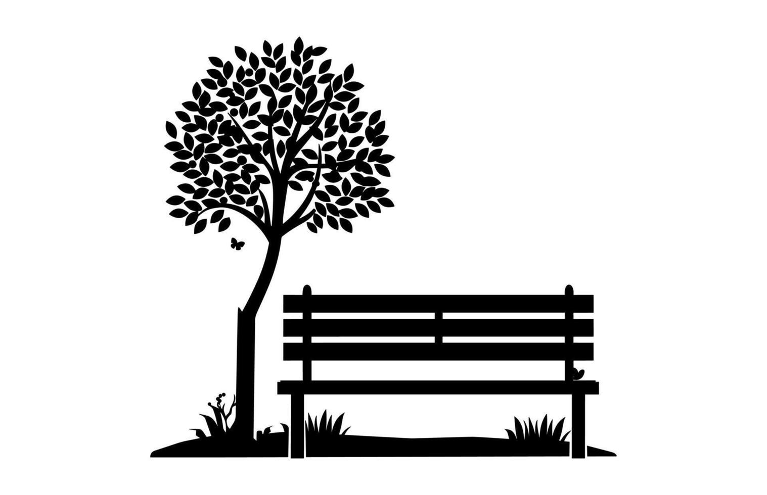 Bench and Tree Silhouette black Clip art vector