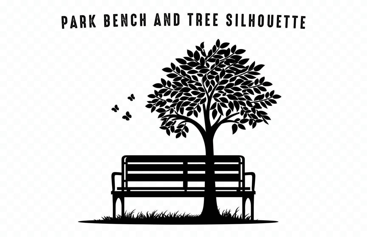 Tree and Bench Silhouette Clipart isolated on a white background vector