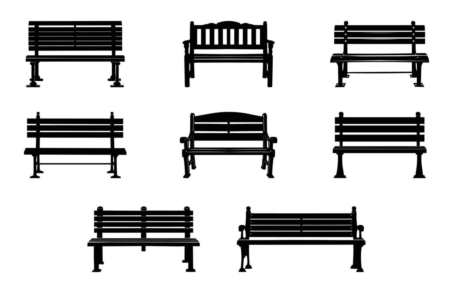 Park Bench Silhouette Clipart Set isolated on a white background vector