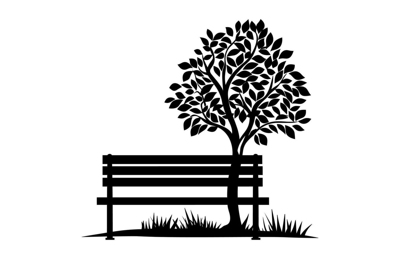 Tree and Bench Silhouette Clipart isolated on a white background vector