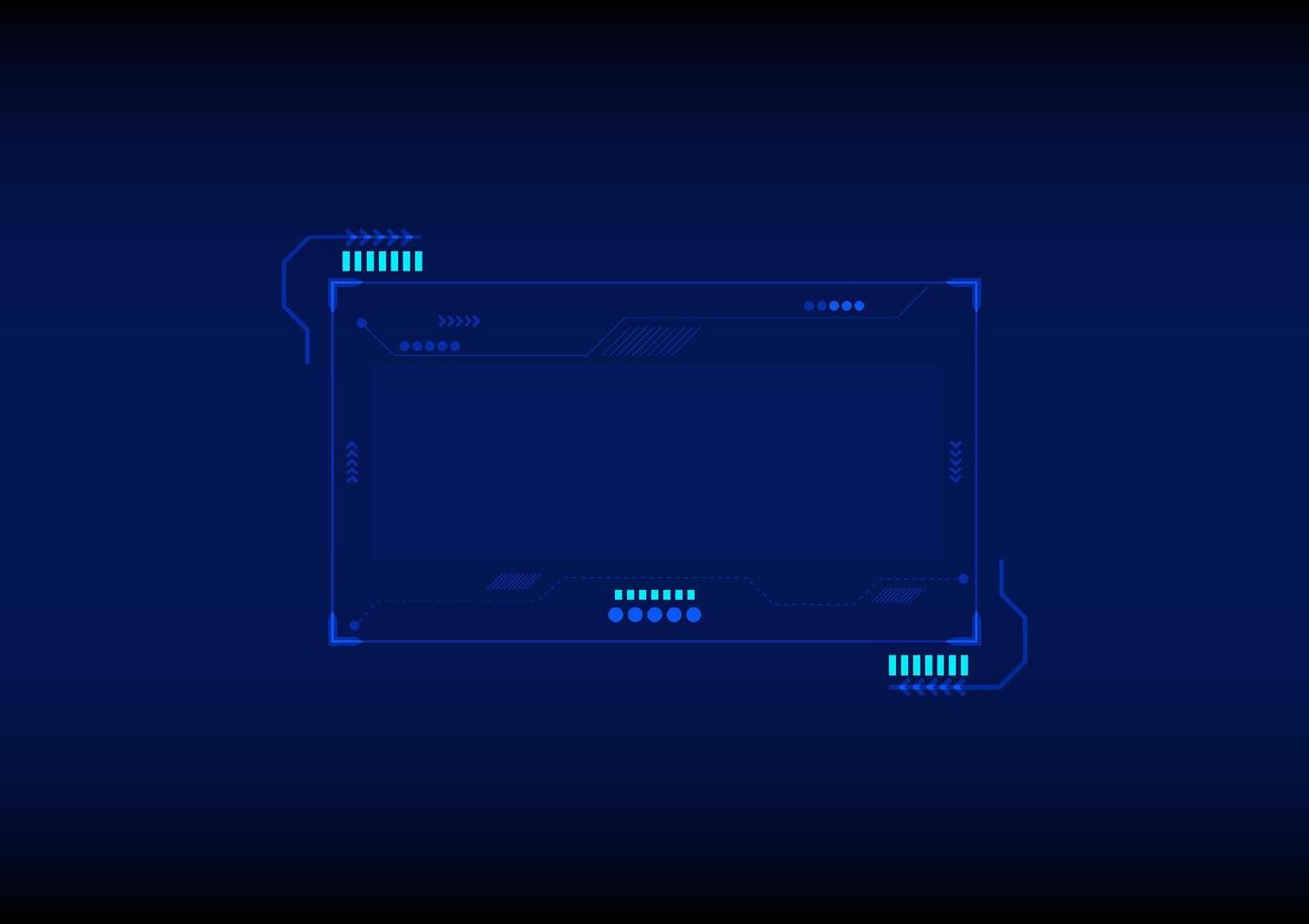 The touchscreen display is futuristic on a blue high-tech abstract background. Technology product frame. Cyberspace dashboard. For games. Sci-fi design. vector