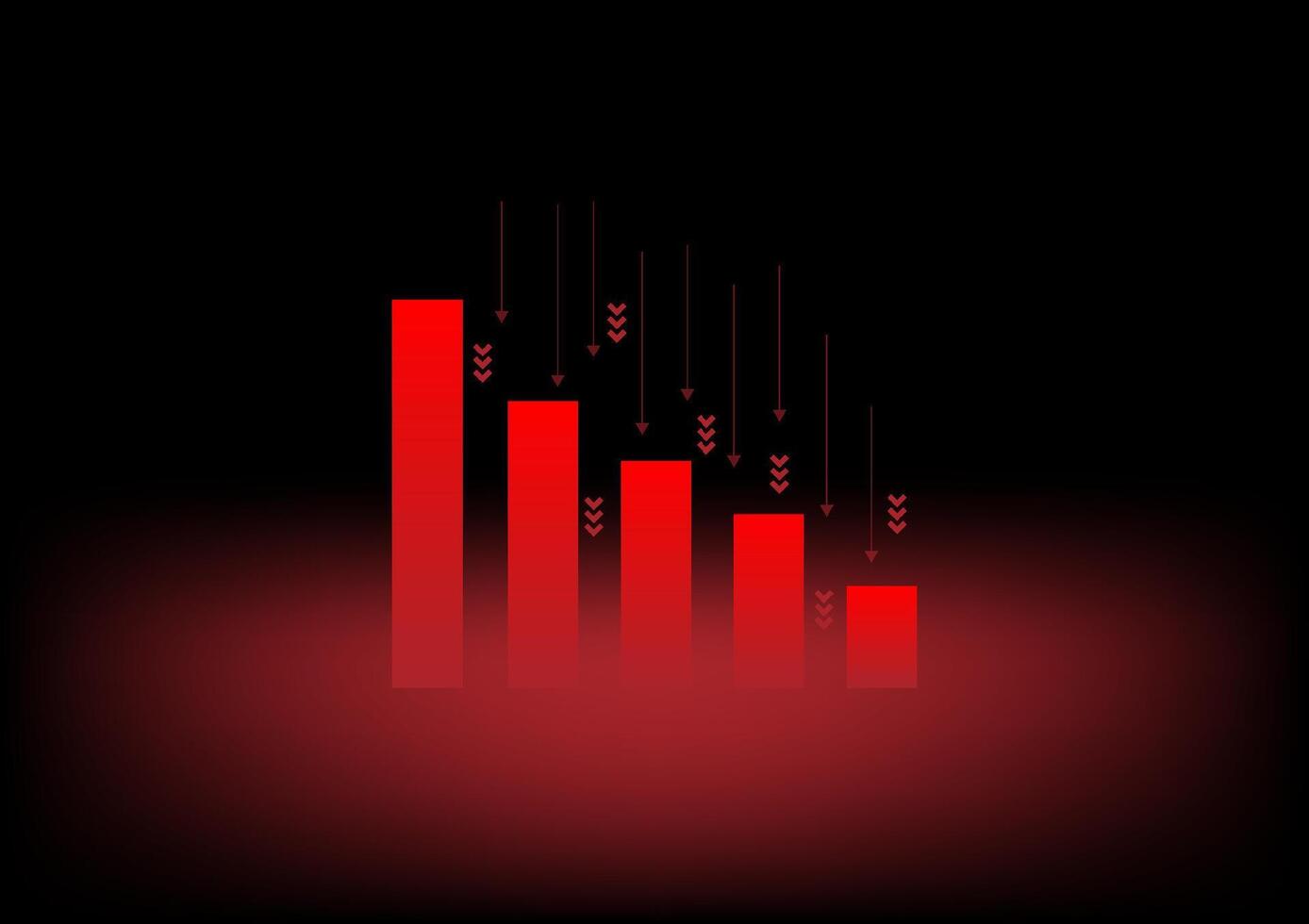 Red arrow graph drop arrow down with bar graph on red background. Money losing. Stock crisis and finance concept. vector