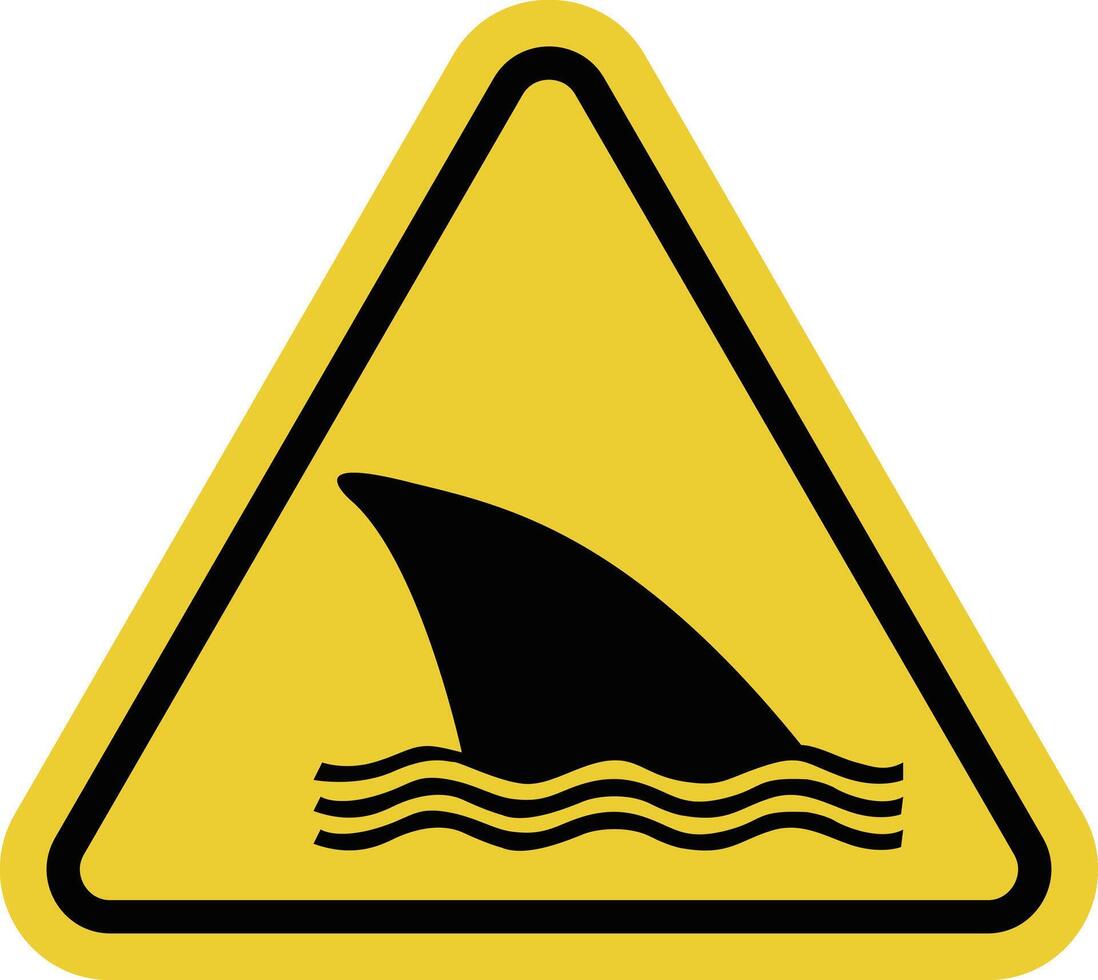 Sign shark. Sign killer whale. Warning about presence of sharks in water areas, on beaches, in marine reserves and other places where there may be threat. Warning yellow triangular road sign. vector