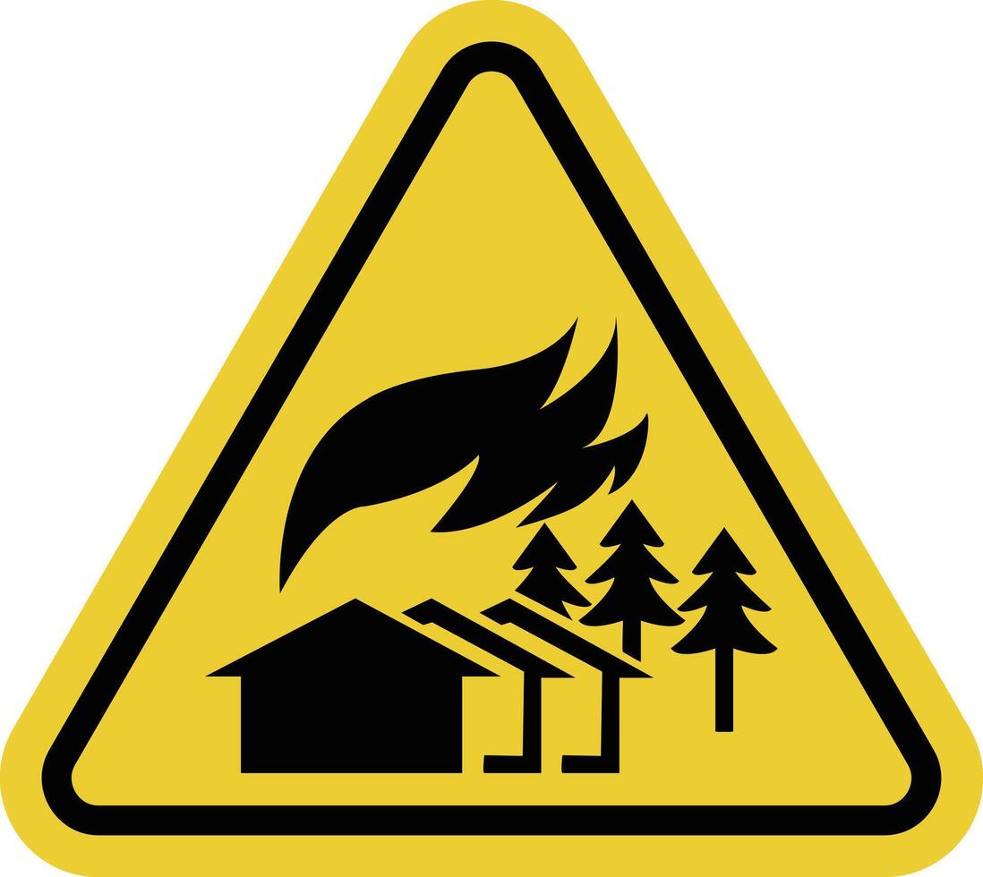 Fire sign. Danger of large fire. The sign is used in areas where there is a high probability of large fires such as forests. Warning yellow triangular sign. vector