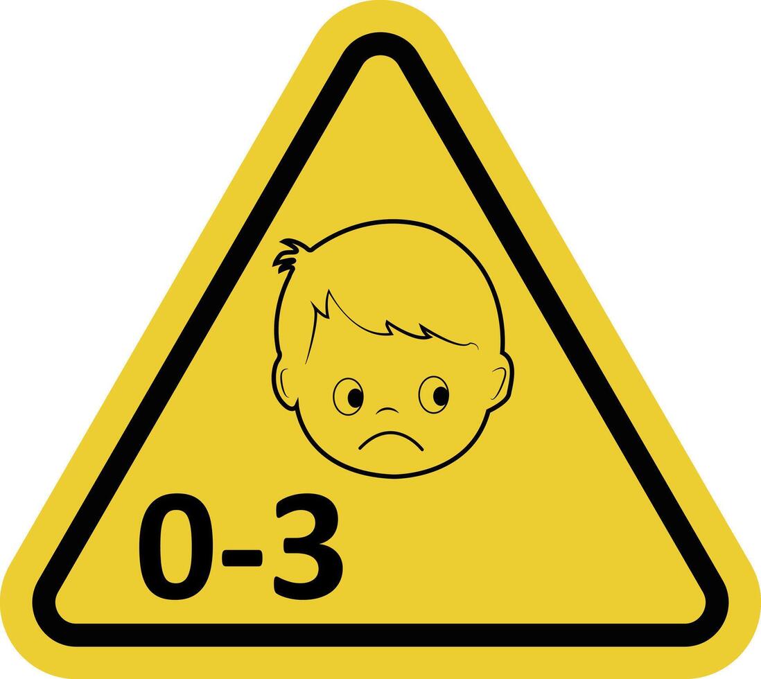 Danger sign for children from 0 to 3 years old. Carefully childrens near small parts, sharp objects, or toxic substances. Conditions or items that are dangerous for small children. Not for children. vector