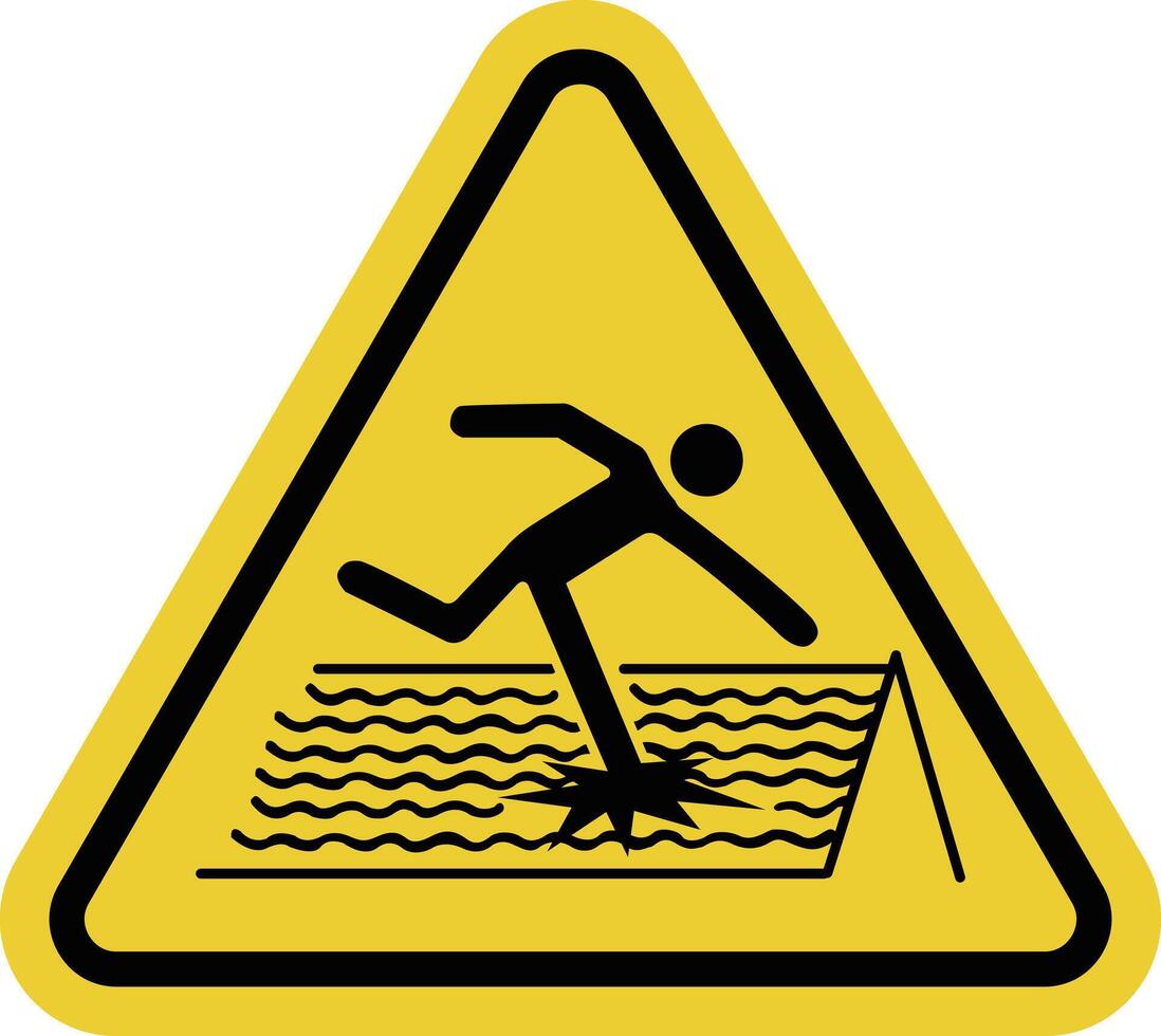 Fragile roof sign. Fragile roof that cannot be stepped on. Use safety belts and other protective equipment. Safety workers, visitors and accident prevention. Warning yellow triangular road sign. vector