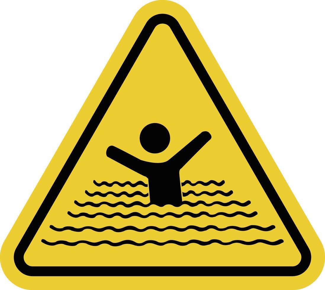 Be careful on water. Sign depth. Deep reservoir, river, lake. Warning sign deep in the sea. The sign is deep. Warning yellow triangular road sign. vector
