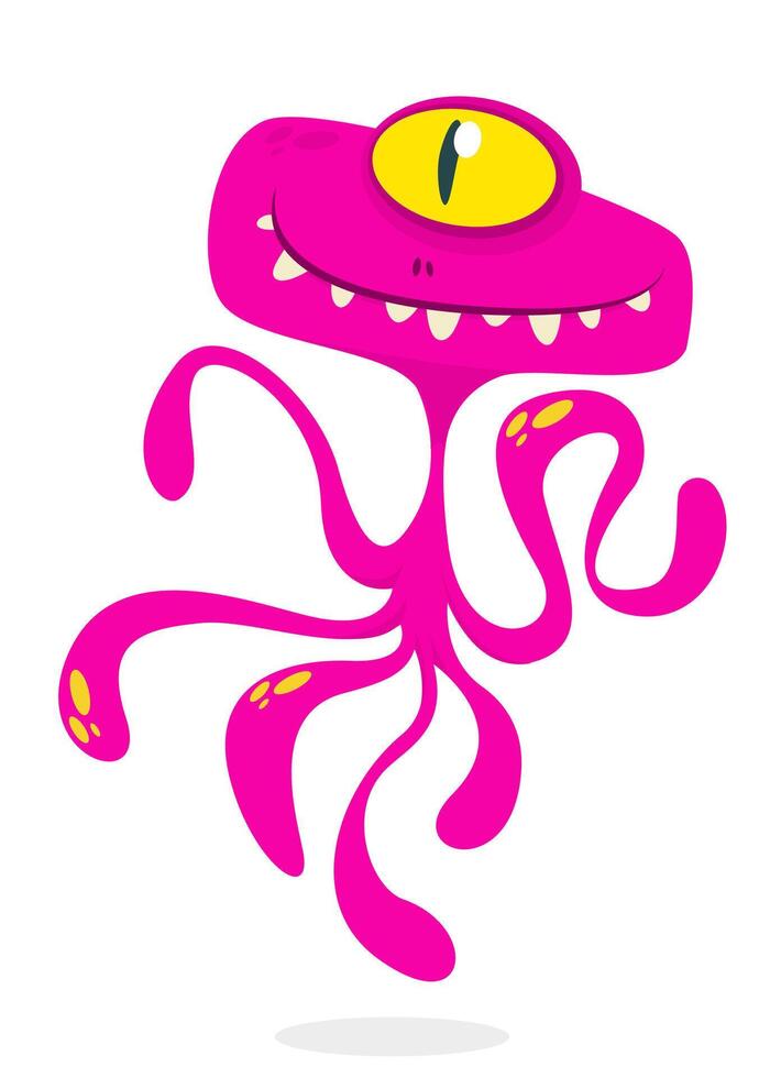 Funny cartoon monster character. Illustration of cute and happy alien creature for Halloween vector